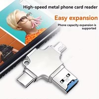 Lector de Tarjetas OTG 4 en 1 TF/SD de Diseño Metálico con Velocidad de Transferencia Rápida, el Más Vendido de Fábrica, para Memoria Flash USB Tipo C y Micro USB Externa