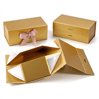 Boîte cadeau de mariage haut de gamme personnalisée, rigide, à fermeture magnétique, pliable, en carton plat, avec ruban en éponge, finition satinée mate dorée métallique