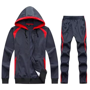 Großhandel Mode 2 Stück Herren Kapuze Sportswear Set Patchwork Langarm Zip-up Trainings anzüge mit atmungsaktiven Feature Print Logo - Product Image 2