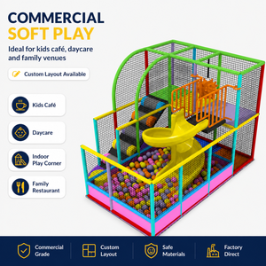 Attrezzature per area giochi morbida con piccola gabbia per giochi morbidi, scivolo a spirale giallo, piscina di palline e scivoli a più livelli per proprietari di FEC - Product Image 2