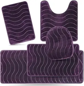 CF BMF03-5PU Pure Purple Memory Cotton Set di 5 tappetini da bagno, lavabili in lavatrice, Super assorbenti