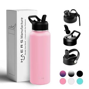 Hot Selling Bpa-Free Reusable Insulated Metal <b>Bottle</b> Stainless Steel Sports Water Cup <b>Flask</b> With 2 Lids - Product Image 3