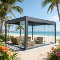 Pérgola Bioclimática Motorizada Inteligente de Aluminio con Techo de Lamas y Puertas de Vidrio sin Marco, Gazebo Eléctrico Impermeable para Jardín o Terraza