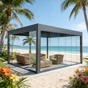 Pérgola Motorizada para Exteriores en <span class=keywords><strong>Aluminio</strong></span>, Gazebo Bioclimático <span class=keywords><strong>con</strong></span> Techo de Láminas, Puertas Corredizas de <span class=keywords><strong>Vidrio</strong></span>, Gazebo para Patio, Pérgola para Exterior - Product Image 1