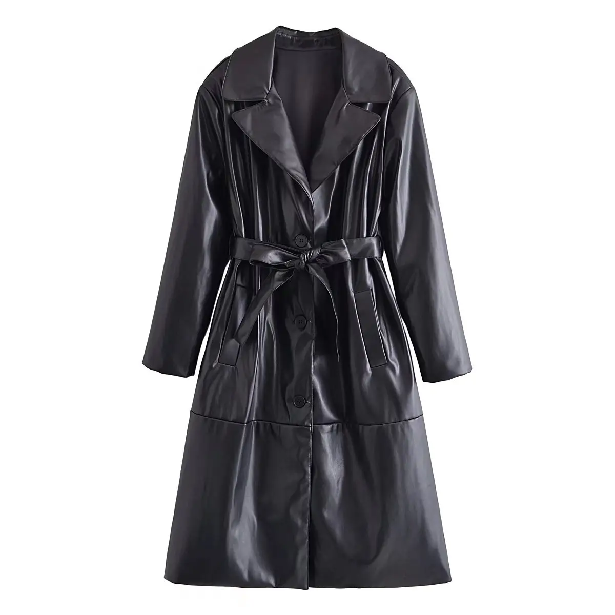 2022 autumn new product Europe and America cross-border women's fashion street leisure long leather trench coat