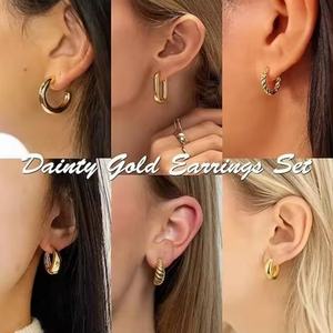 Pendientes de Aro de Acero Inoxidable 316L, Nuevos, Sin Deslustre, Chapados en Oro de 18 Quilates, Forma de U, Hipoalergénicos, para Mujer, 2024 - Product Image 4