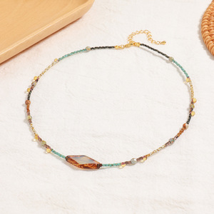 18K chapado en oro Y2K Piedra Natural Boho <span class=keywords><strong>Picasso</strong></span> Miyuki semilla Miyuki gargantilla Collar para mujer - Product Image 2