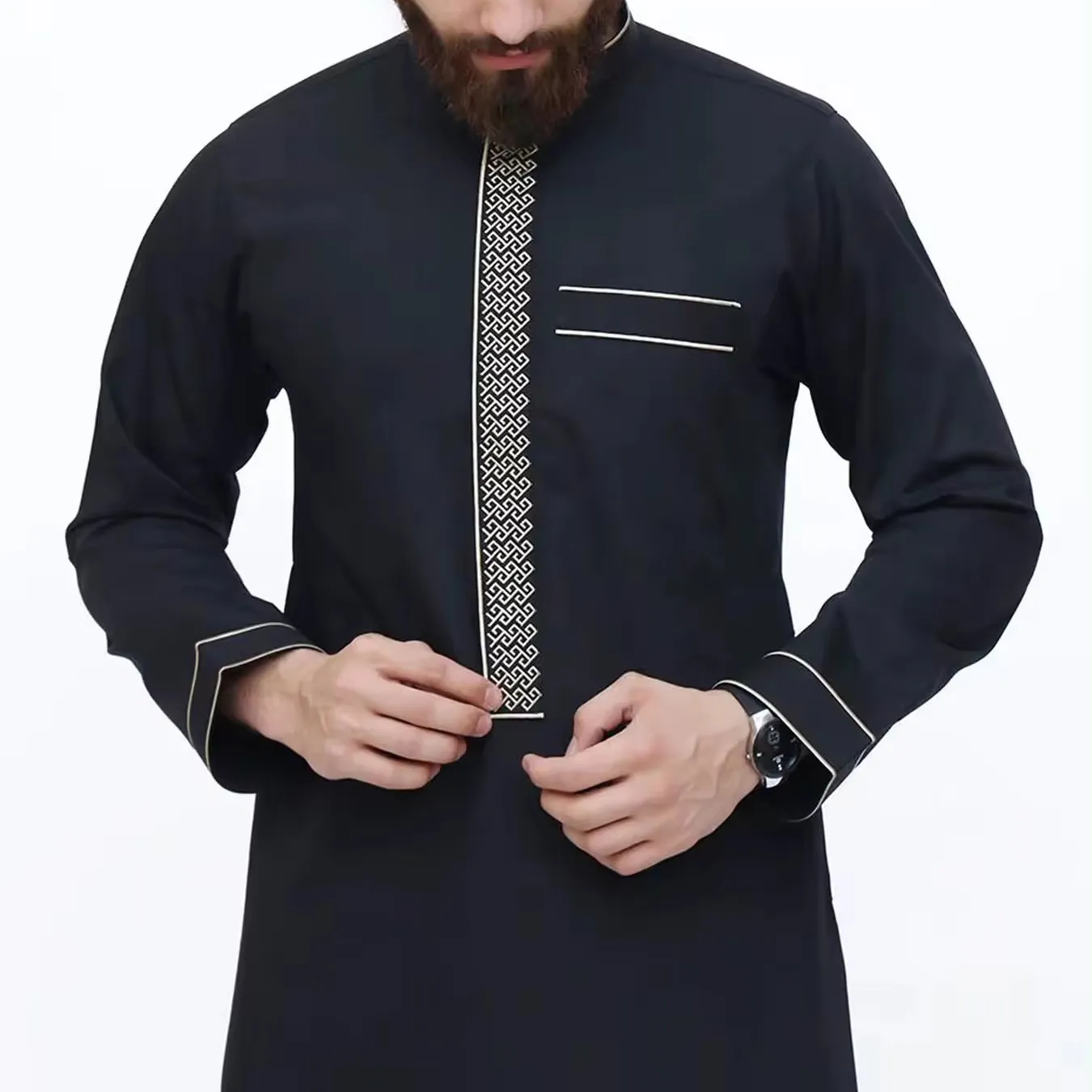 9823 การออกแบบ abaya 2024 เสื้อคลุมผู้ชายยอดนิยมมุสลิม Cool เสื้อคลุมผู้ชายปักสําหรับสวดมนต์และรอมฎอน
