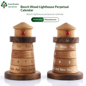Creative Lighthouse Solid Beech Wood Handmade <strong>Perpetual</strong> <strong>Calendar</strong> Wooden Crafts Office Desktop Ornaments Christmas Gifts - Product Image 1