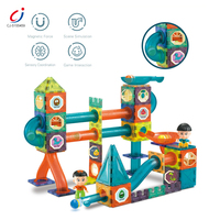 Chengji Ensembles de blocs de construction magnétiques pour enfants, colorés, 3D, DIY, circuit de billes roulantes, jouet éducatif Montessori, piste de billes magnétiques