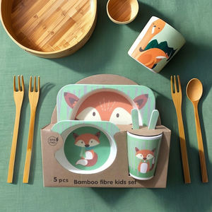 Ensemble de <span class=keywords><strong>vaisselle</strong></span> pour enfants en fibre de <span class=keywords><strong>bambou</strong></span> <span class=keywords><strong>incassable</strong></span> <span class=keywords><strong>Vaisselle</strong></span> de dessin animé au design moderne avec assiettes à dîner Tasse Fourchette Cuillère pour l'alimentation - Product Image 4