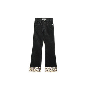 Pantaloni a Zampa in Velluto a Coste Nero con Stampa Leopardata sul Fondo - Product Image 2