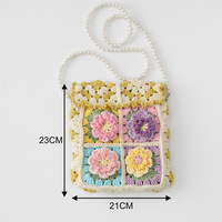 Sac à main vintage pivoine en laine tressée, sac à bandoulière floral coloré, pochette à chaîne de perles, minimaliste, serein, luxueux, pour le quotidien