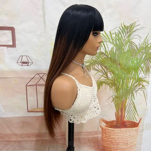 Peluca superior de cuero cabelludo falso mejorada con <span class=keywords><strong>flequillo</strong></span>, cabello humano indio crudo 100%, pelucas con flecos hechas a máquina, pelucas de cabello sin pegamento virgen - Product Image 2