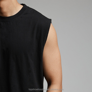 قميص بدون أكمام مخصص للرجال بوزن 180 جرام/متر مربع، تصميم عضلي فضفاض وقصير من القطن - Product Image 4