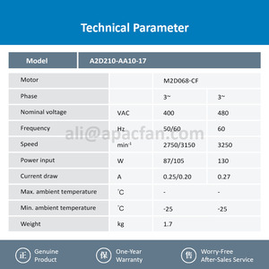 Pour A2D210-AA10-17 210mm 400VAC 87W 2750RPM 0.25A Roulement à billes Siemens 1PH713 Broche électrique OEM pour moteur axial - Product Image 3
