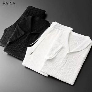 Conjunto de Verano para Hombre, 2 Piezas: Camiseta de Manga Corta con Cuello Solapa y Botones + Pantalones Largos con Cintura Elástica - Product Image 5