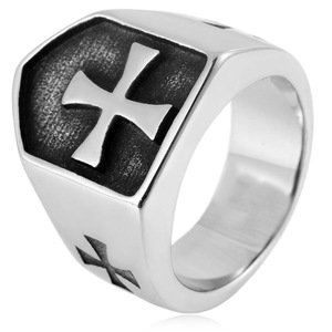 yunnique Men's <b>Titanium</b> Steel Cross Shield <b>Ring</b> Silver Geometric Fashion Jewelry Gift - Product Image 1