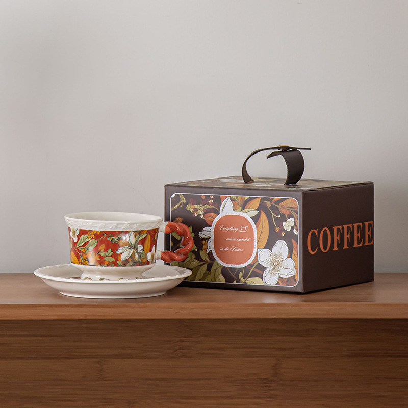 Red gardenia flower cup and saucer-color box