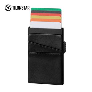 TILONSTAR TG304 logotipo personalizado Rfid bloqueo Delgado Nappa cuero Pop Up cartera aluminio tarjetero para hombres - Product Image 1