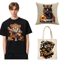 Autocollant de transfert thermique DTF en gros, motif tigre de dessin animé personnalisé, encre blanche, pour vêtements, impression par transfert thermique, estampage à chaud