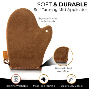 Mitaines auto-bronzantes double face noires/marron en floc pour l'application de lotion, gants de bronzage sans soleil - Product Image 2