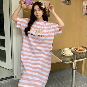 Camisón a Rayas de Estilo Coreano para Mujer, Verano 2025, Holgado, Talla Grande, Se Puede Usar <span class=keywords><strong>en</strong></span> Exteriores, Ropa de Dormir para Mujer - Product Image 2