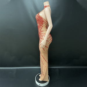 Novance Y4303 Abito da <span class=keywords><strong>Sera</strong></span> Chic con Strass Rossi Scintillanti per Donna, Vestito Lussuoso ed Elegante per Feste <span class=keywords><strong>di</strong></span> Compleanno - Product Image 2