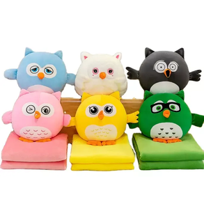 Couverture d'oreiller en peluche hibou de confort pour bébé 2 en 1 avec couverture - Product Image 1
