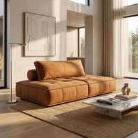 Sofa Daybed Kain Cokelat Vintage untuk Perabot Ruang Tamu Gaya Wabi Sabi Sofa Tanpa Lengan Sofa Tidur Lantai Modern Abad Pertengahan