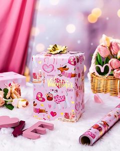 Valentine's Day pink double-sided heart-shaped puppy <b>pattern</b> aluminum-coated gift wrapping <b>paper</b> - Product Image 3