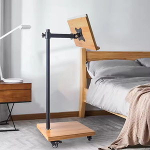 <b>Adjustable</b> Bamboo Laptop Stand With Rolling Caster Base For Home <b>Office</b> Use - Product Image 2