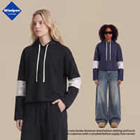Sweat-shirt unisexe style preppy à contraste de couleurs, avec dentelle ajourée, cordon de serrage, respirant, manches longues, 100% coton