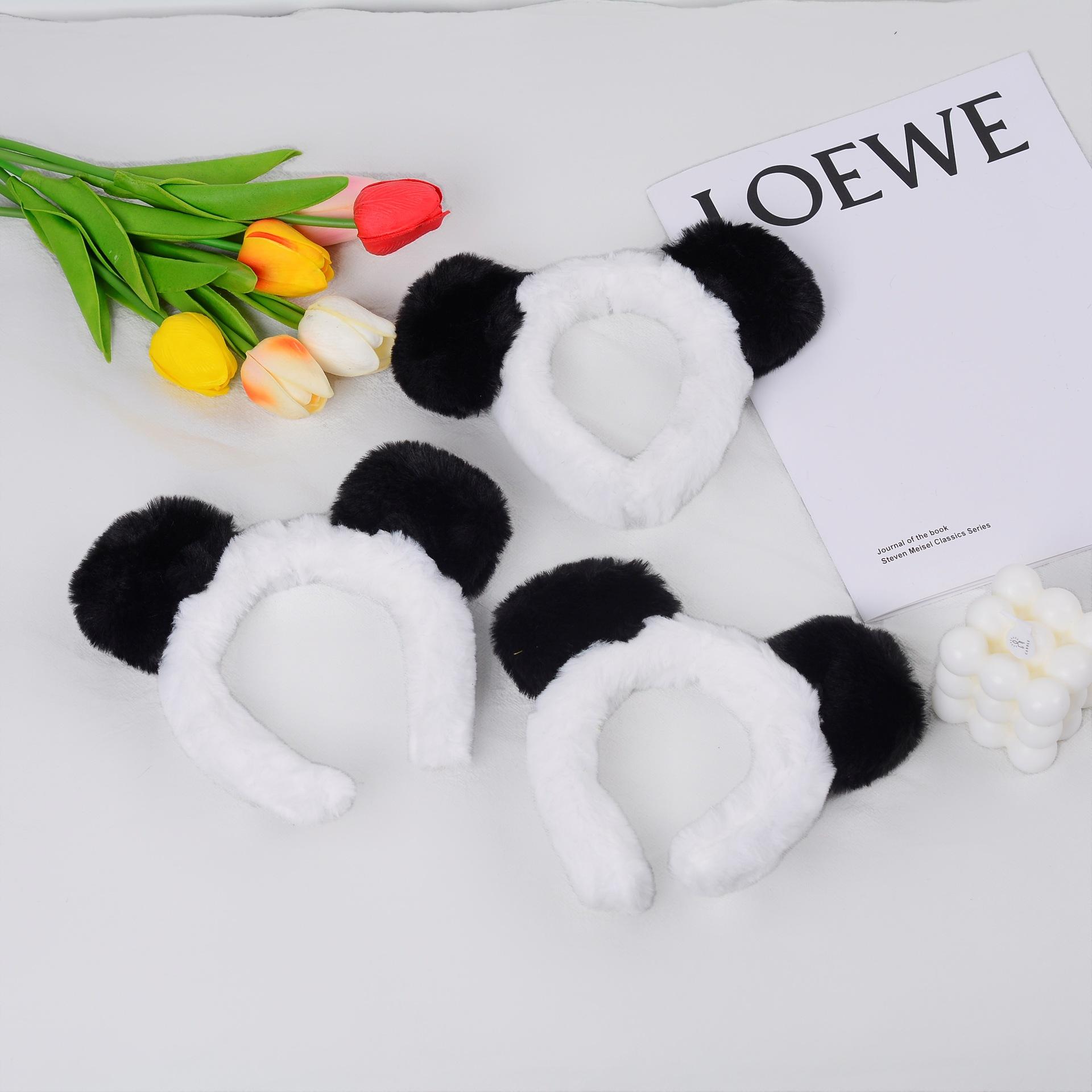Factory Wholesale Classic Black & White Panda Design Hair Band Delicate Plush Headband Sweet Style Hair Decoration for Women