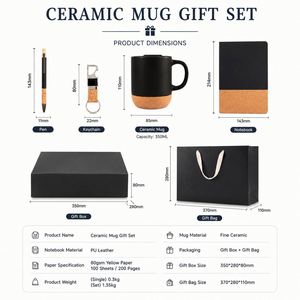 Custom logo A5 Notebook Pen Keychain Cork Base Ceramic Coffee Cup <b>Mug</b> With Cork Bottom Festival Promotional Business Gift Set - Product Image 3