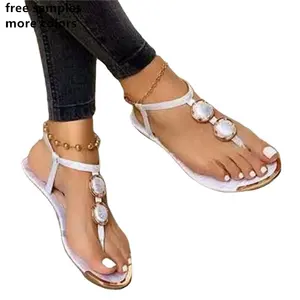 Free samples Wholesale best sellers new arrivals womens casual leather woven mid round toe flat chain slide on flat sandals