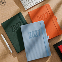 Agenda quotidien professionnel 2027 A5 en cuir PU, couverture rigide, à feuilles mobiles, avec bande élastique, logo personnalisé