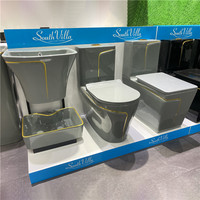 Toilettes modernes grises avec ligne dorée, WC monobloc en céramique colorée, ensemble de toilettes siphoniques en céramique pour la maison et l'hôtel