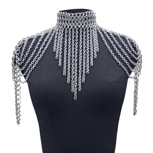 Collier en maille d'acier inoxydable plaqué argent avec chaînes d'épaule, bijoux de mode pour accessoires vestimentaires - Product Image 1