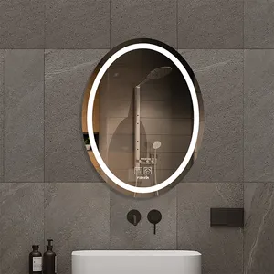 2023 forme ovale personnalisé hôtel salle de bain mural anti-buée miroir éclairé led