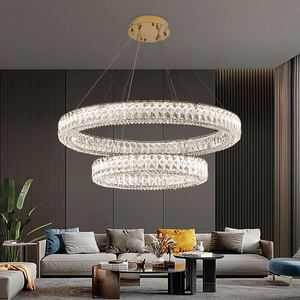 Candelabro de anillo de cristal moderno, luz colgante Circular de tira larga, altura ajustable para comedor, medio para hoteles, restaurantes - Product Image 4