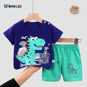 Ensemble de vêtements pour bébé garçon en coton 100% à prix avantageux, <span class=keywords><strong>pyjama</strong></span> court en deux pièces pour l'été, imprimé animal, doux - Product Image 1