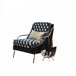 Fauteuil individuel en velours vert foncé avec tissu à carreaux noir et blanc, fauteuil de salon, chaise de salon avec rembourrage en mousse souple - Product Image 5