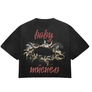 Camiseta de <span class=keywords><strong>Anime</strong></span> con logotipo personalizado Unisex, ropa de calle de punto de algodón 100% recortada de gran tamaño, estampado DTG blanco para hombre, venta al por mayor - Product Image 1