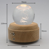 Lampe de nuit boule de cristal 3d Boule de cristal rotative Musique Décoration RVB Veilleuses à led sculptées au laser Décoration de bureau