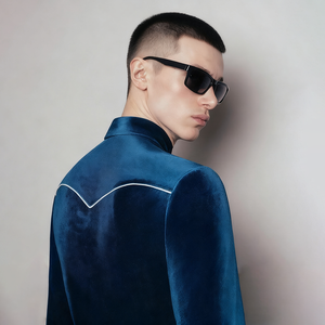 <span class=keywords><strong>Camicia</strong></span> da <span class=keywords><strong>Uomo</strong></span> <span class=keywords><strong>in</strong></span> <span class=keywords><strong>Velluto</strong></span> Blu di Lusso a Righe Ricamate, Stile Vintage, Maniche Lunghe, Vestibilità Slim, 100% Poliestere, per Uso Quotidiano - Product Image 2