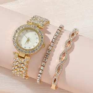 새로운 심플 풀 다이아몬드 버스트 캐주얼 여성용 쿼츠 시계 세트