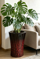 Lot de 3 grands pots de fleurs en céramique pour extérieur, finition émail rouge, style Mid-Century Modern, pour porche et décoration intérieure