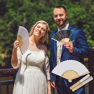 Personalisierte Hochzeitsfächer und Regenschirme mit Datum, Namen oder Logo als Geschenk, weiß, aus Seide, faltbar - Product Image 3