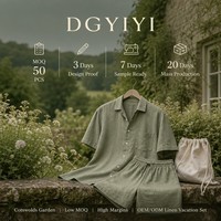 Ensemble tunique col en V en lin mélangé 160 GSM avec manches à dentelle + jupe midi évasée pour femme English Garden OEM XS-5XL